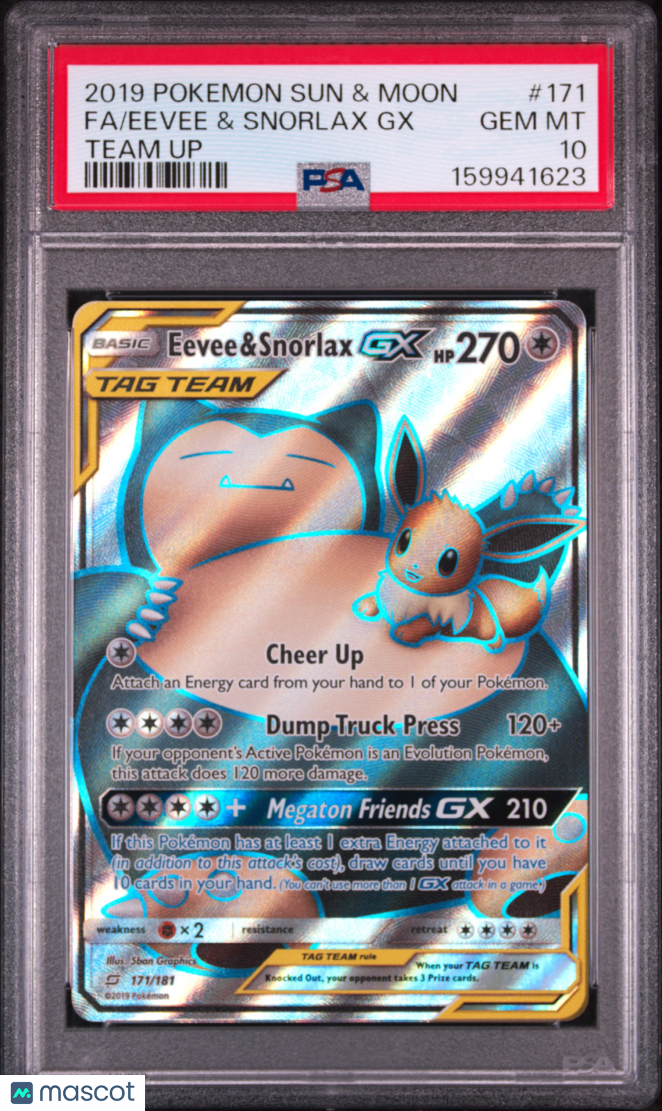 2019 Pokemon Sun & Moon Team Up Eevee & Snorlax GX #171 Fa Team Up PSA 10