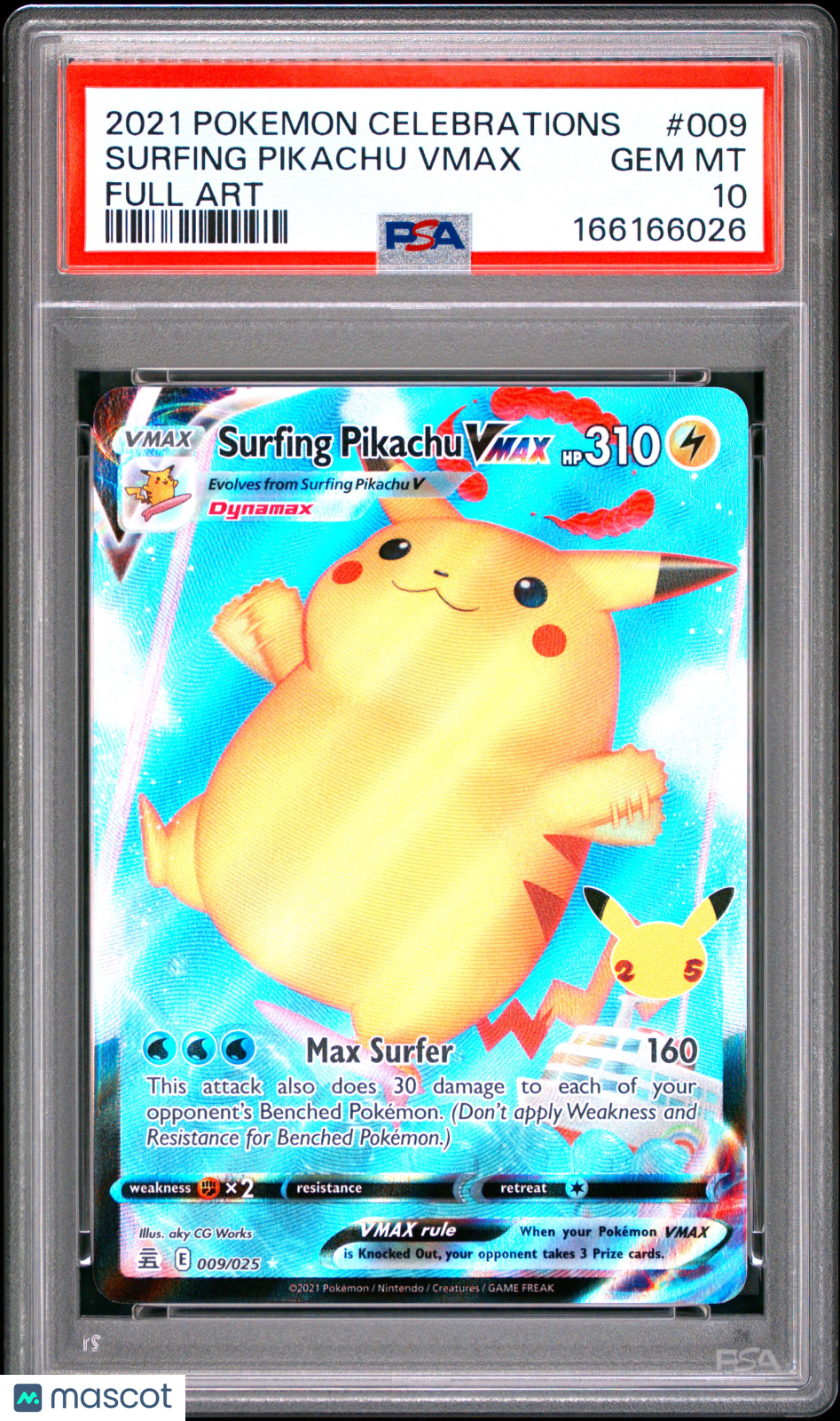 2021 Pokemon Celebrations Surfing Pikachu VMAX #009 Full Art PSA 10