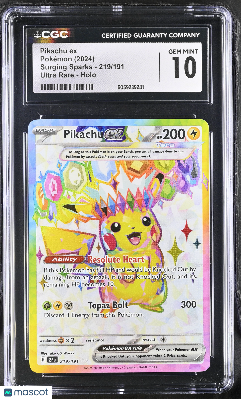 2024 Pokemon Pikachu ex #219/191 Ultra Rare CGC 10