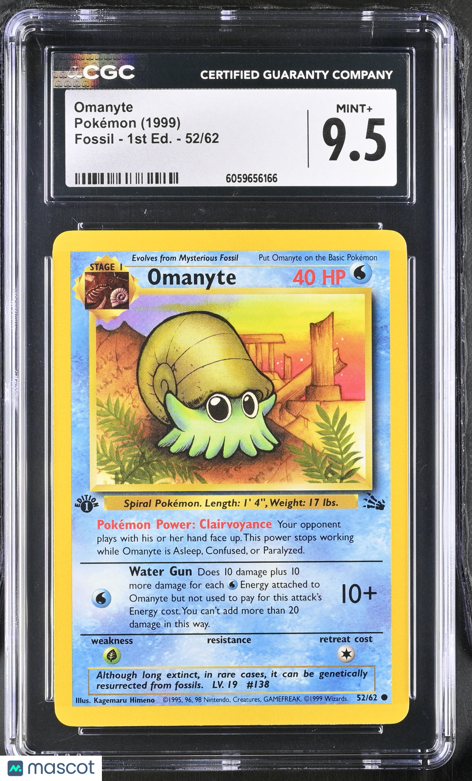 1999 Pokemon Omanyte #52/62 1st Edition CGC 9.5