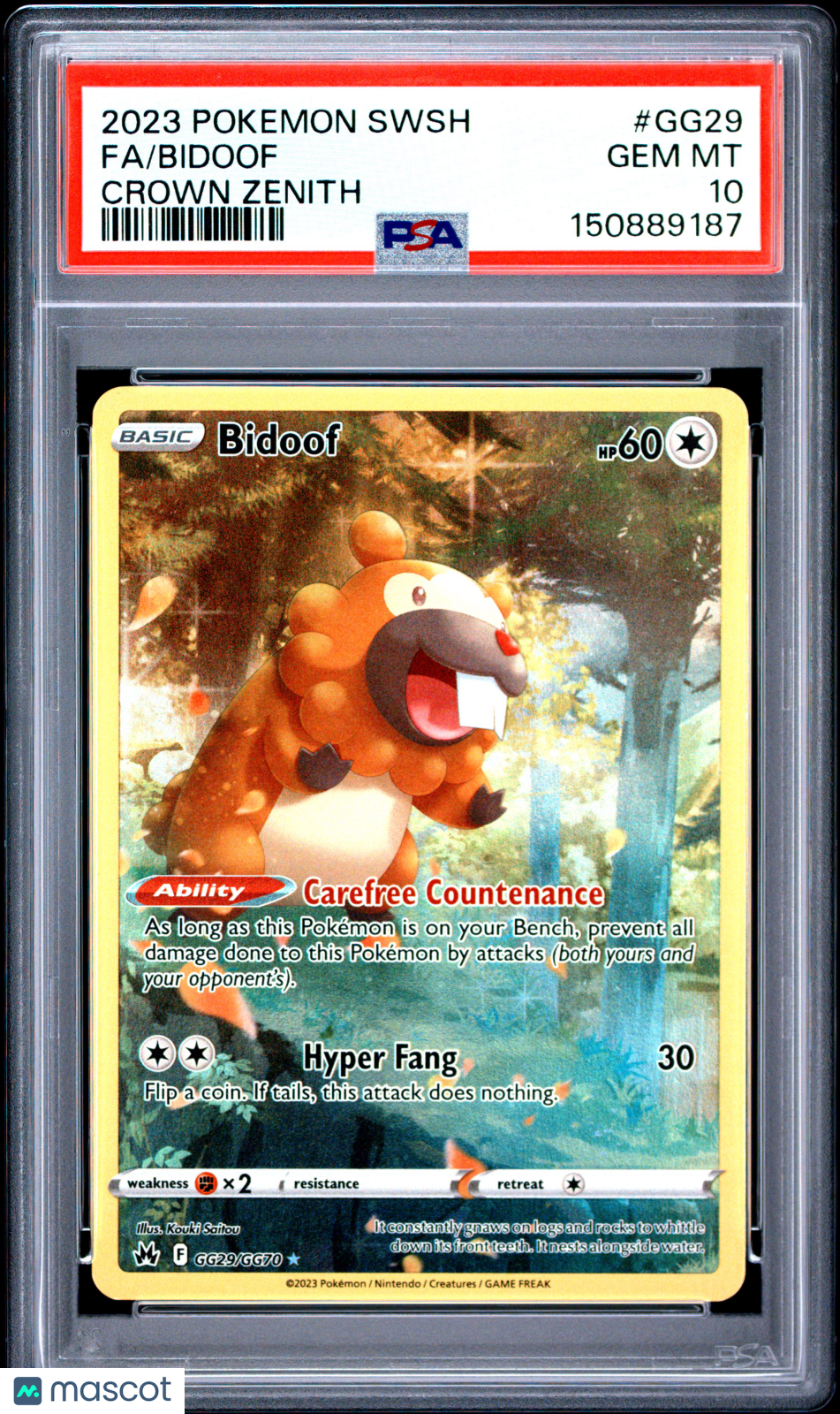 2023 Pokemon Sword And Shield Crown Zenith Bidoof #GG29 Crown Zenith Fa PSA 10