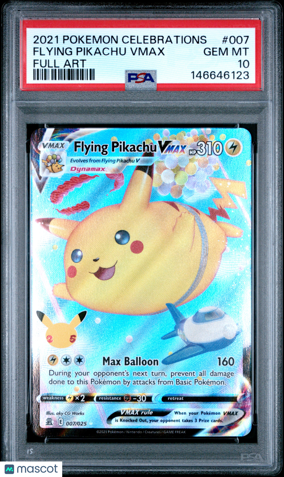 2021 Pokemon Celebrations Flying Pikachu VMAX #007 Full Art PSA 10
