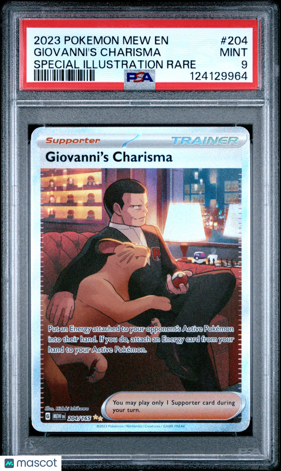 2023 Pokemon Mew EN-151 Giovanni's Charisma #204 Special Illustration Rare PSA 9