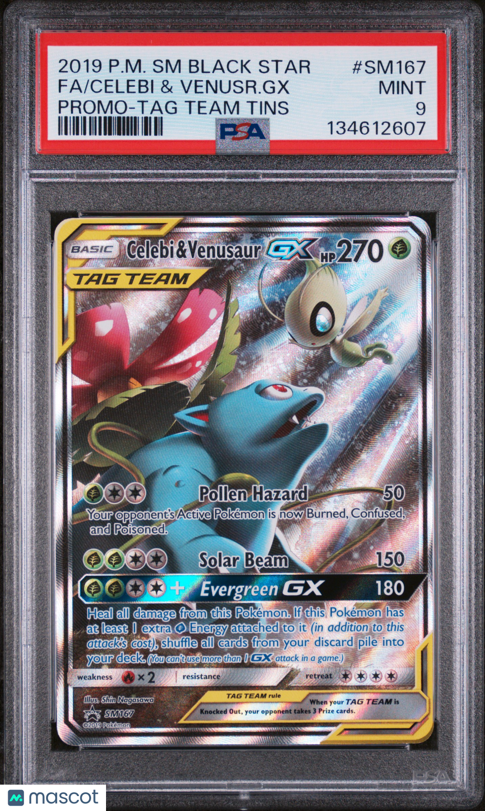 2019 Pokemon SM Black Star Promo Celebi & Venusr. GX #SM167 Fa Promo-TAG Team Tins PSA 9