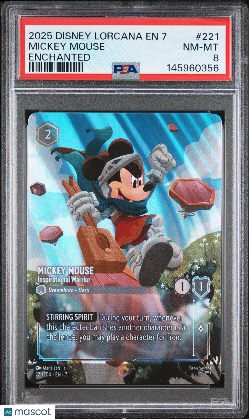 2025 Disney Lorcana EN 7-Archazia's Island Mickey Mouse #221 Enchanted PSA 8