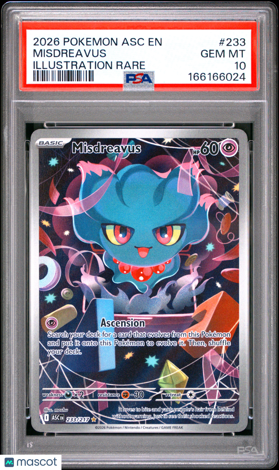 2026 Pokemon Asc EN-Ascended Heroes Misdreavus #233 Illustration Rare PSA 10