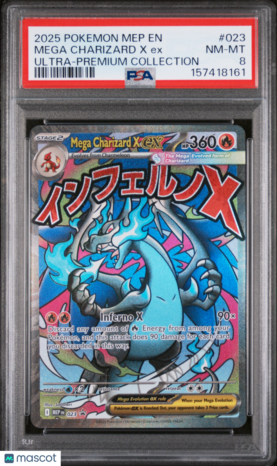 2025 Pokemon Mep EN-Me Black Star Promo Mega Charizard X EX #023 Ultra-Premium Collection PSA 8