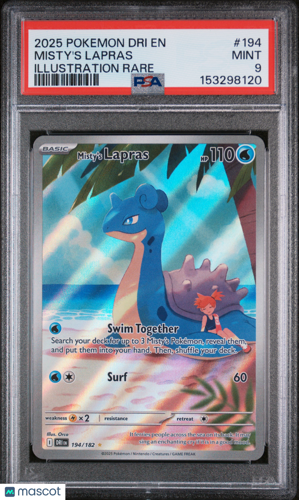 2025 Pokemon Dri EN-Destined Rivals Misty's Lapras #194 Illustration Rare PSA 9