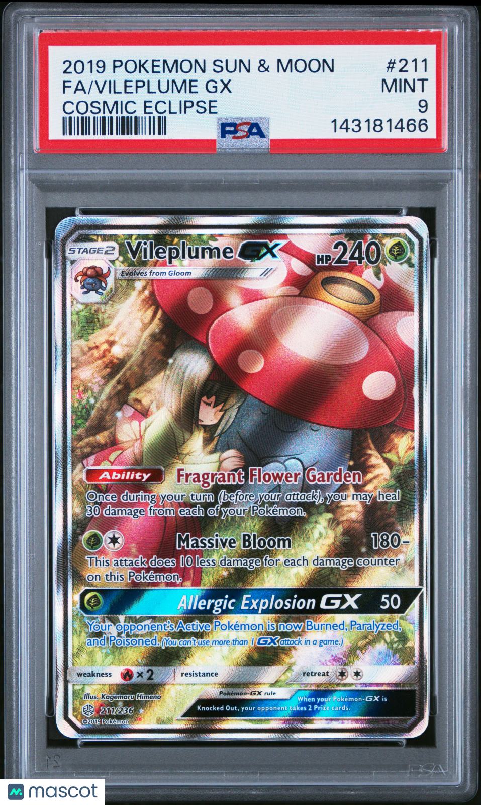 2019 Pokemon Sun & Moon Cosmic Eclipse Vileplume GX #211 Cosmic Eclipse Fa PSA 9