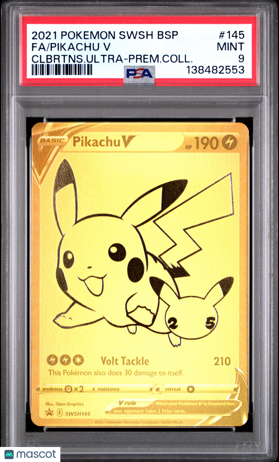 2021 Pokemon Swsh Black Star Promo Pikachu V #145 Fa Clbrtns.Ultra-Prem.Coll. PSA 9