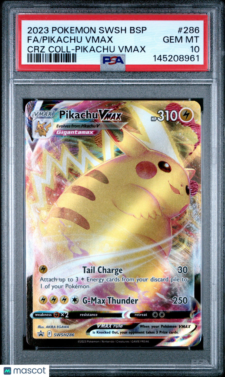 2023 Pokemon Swsh Black Star Promo Pikachu VMAX #286 Fa CRZ Coll-Pikachu VMAX PSA 10
