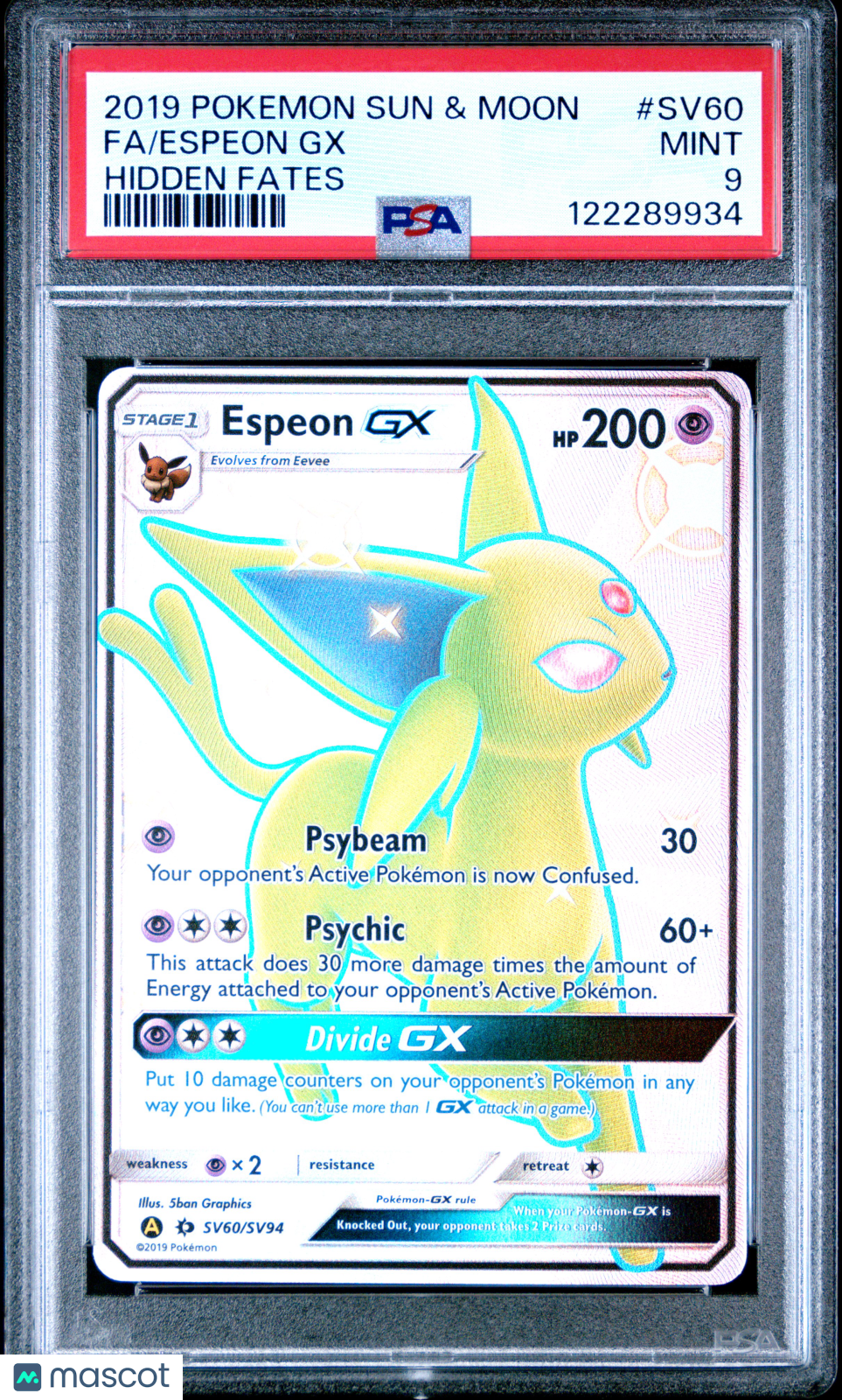 2019 Pokemon Sun & Moon Hidden Fates Espeon GX #SV60 Fa Hidden Fates PSA 9