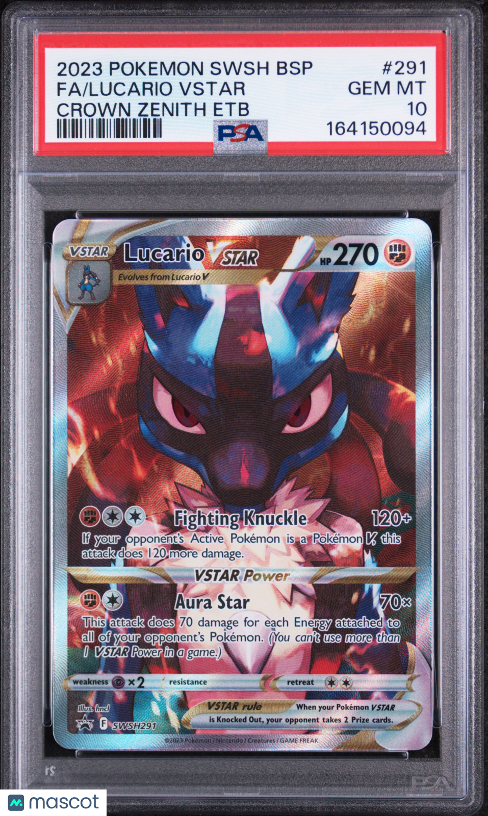 2023 Pokemon Swsh Black Star Promo Lucario VSTAR #291 Crown Zenith Etb Fa PSA 10