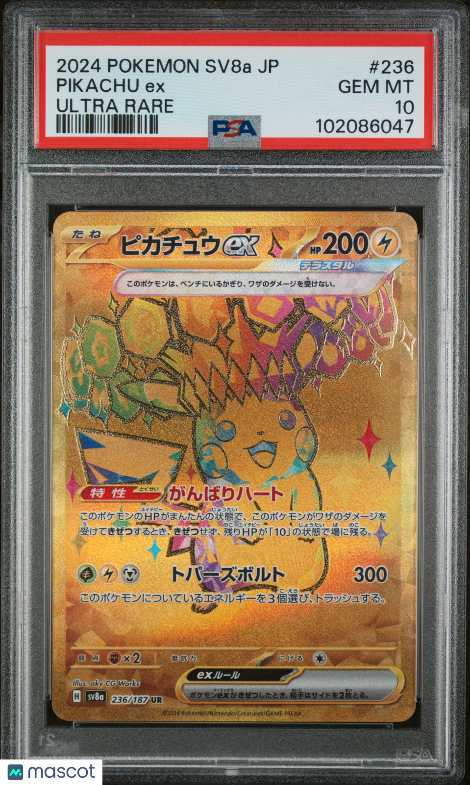 2024 Pokemon Japanese Sv8a-Terastal Fest EX Pikachu EX #236 Japanese Ultra Rare PSA 10