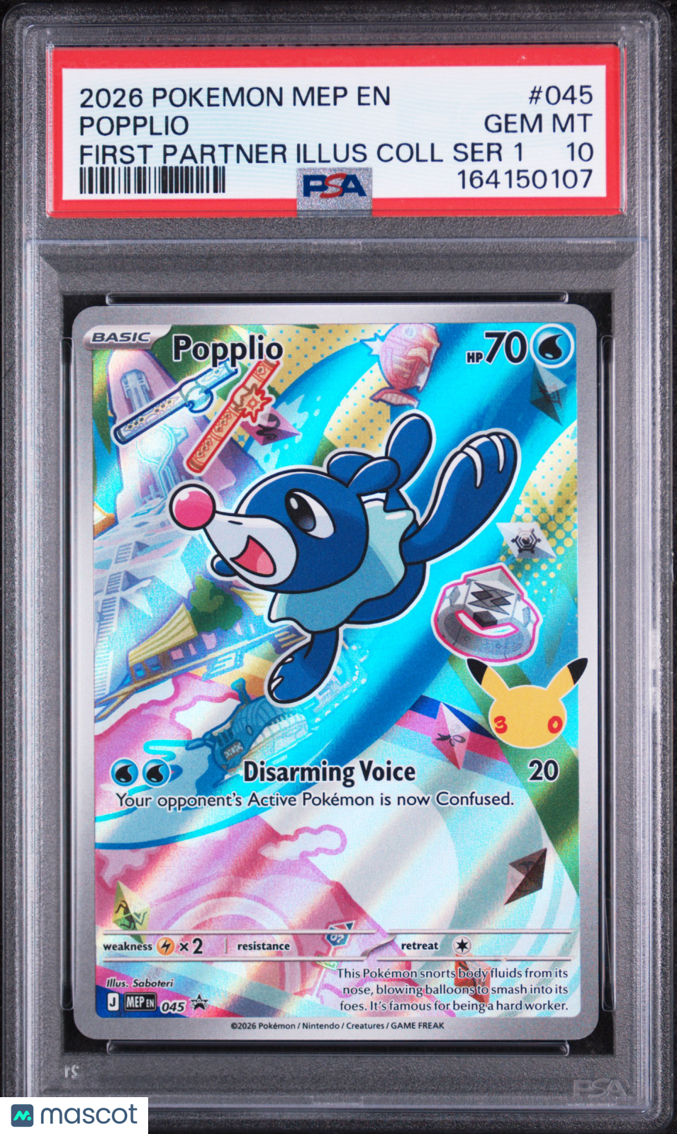 2026 Pokemon Mep EN-Me Black Star Promo Popplio #045 First Partner Illus Coll Ser 1 PSA 10