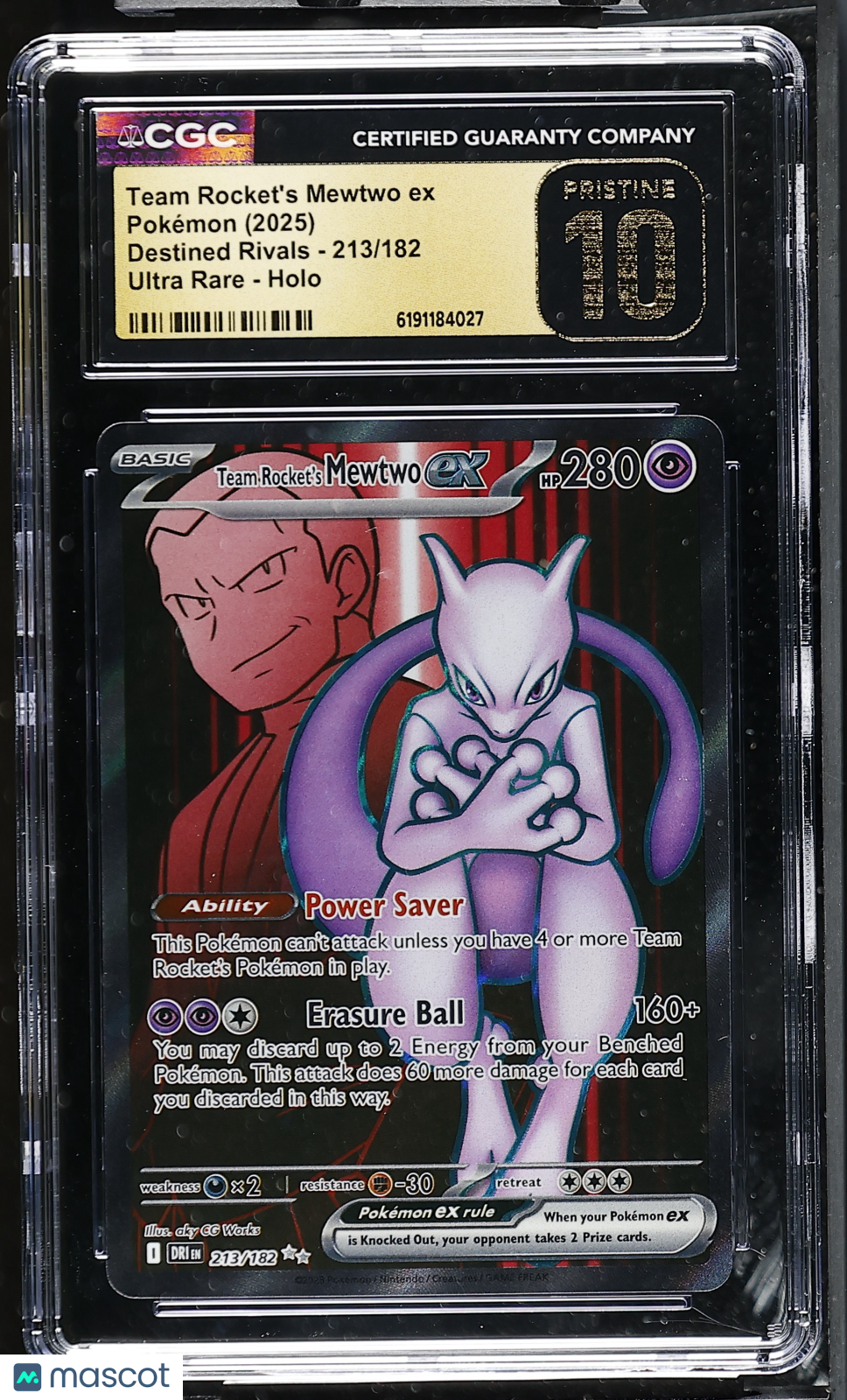 2025 Pokemon Team Rocket's Mewtwo ex #213/182 Ultra Rare CGC 10