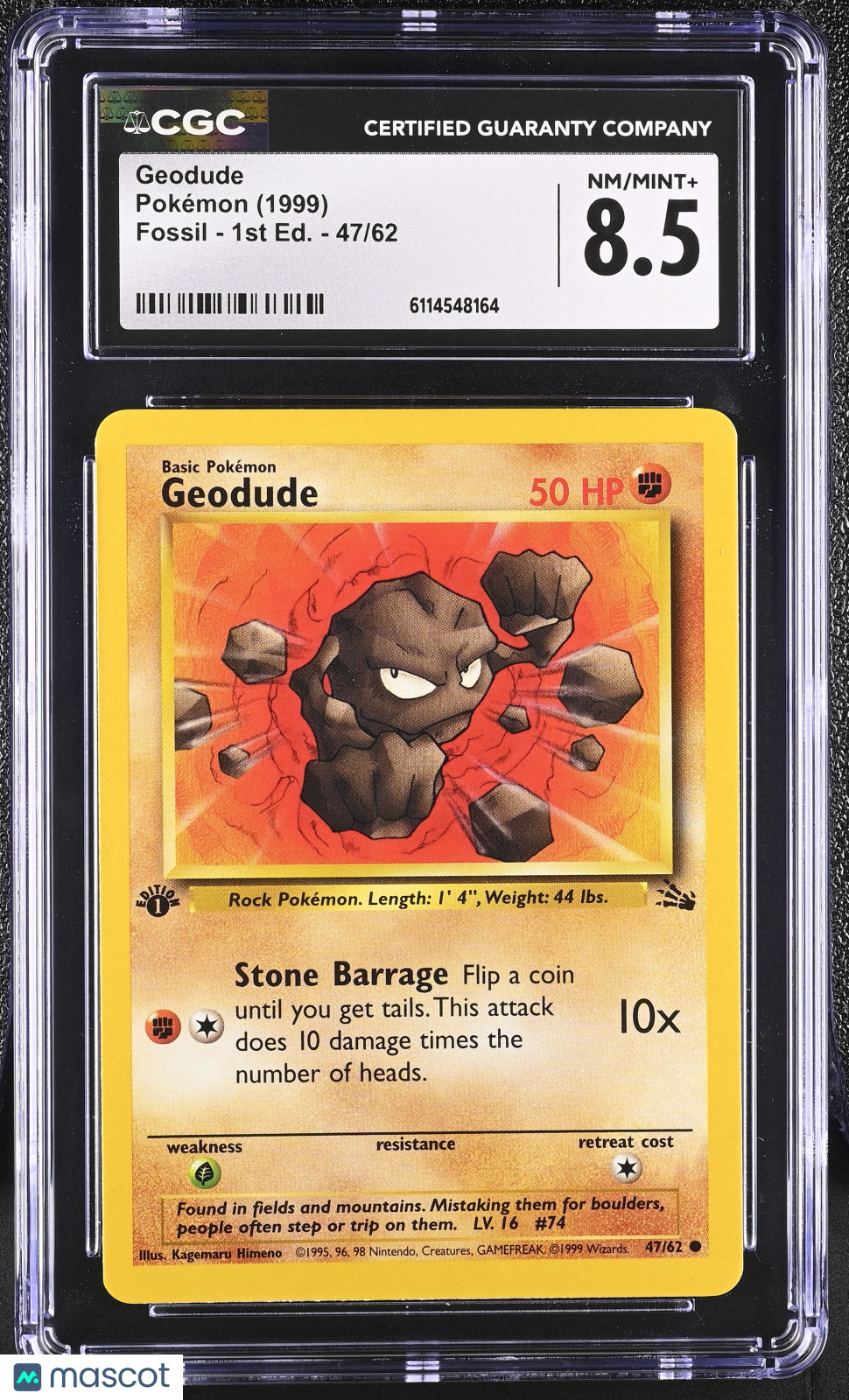 1999 Pokemon Geodude #47/62 47/62 1st Edition CGC 8.5