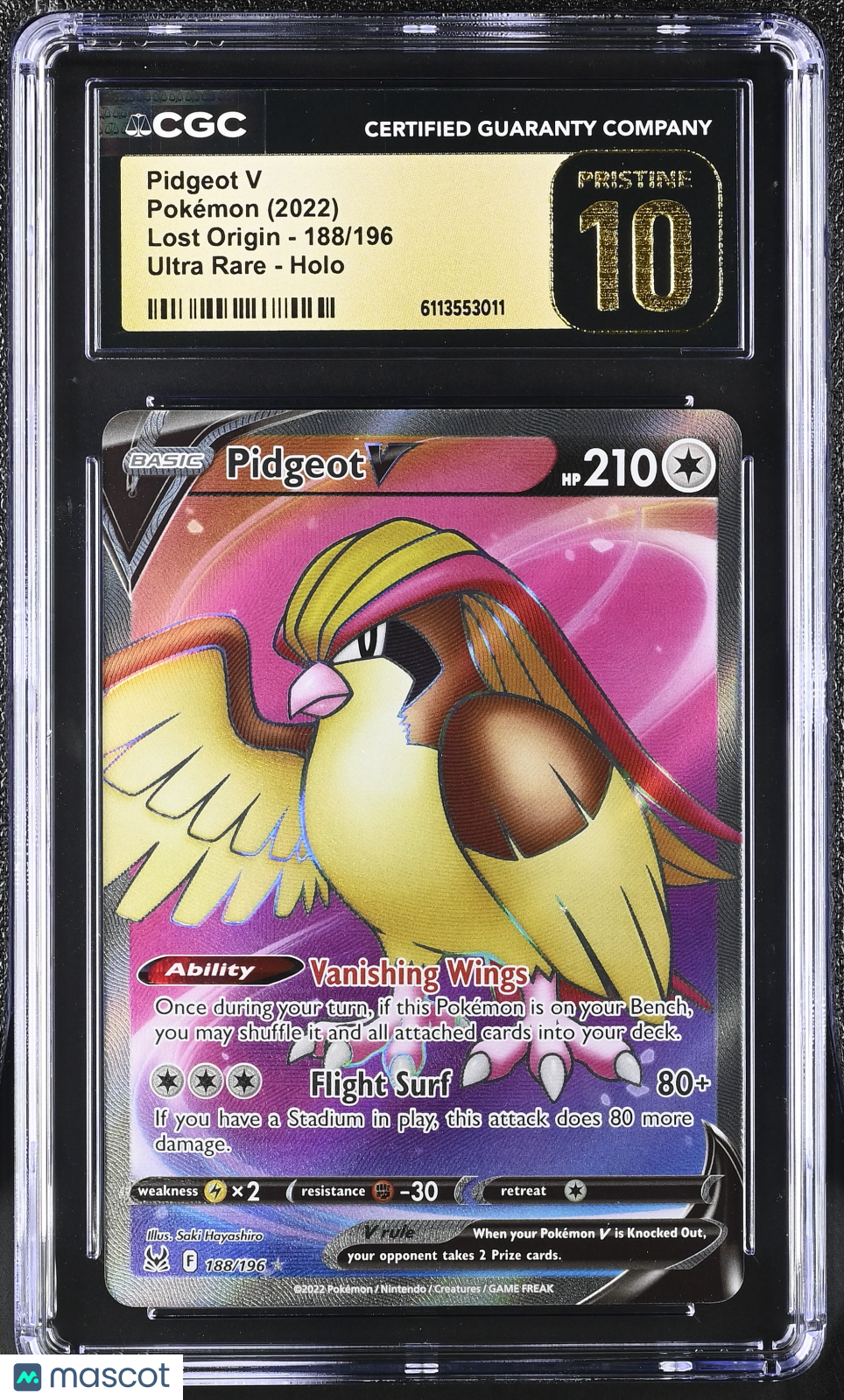 2022 Pokemon Pidgeot V #188/196 Ultra Rare CGC 10
