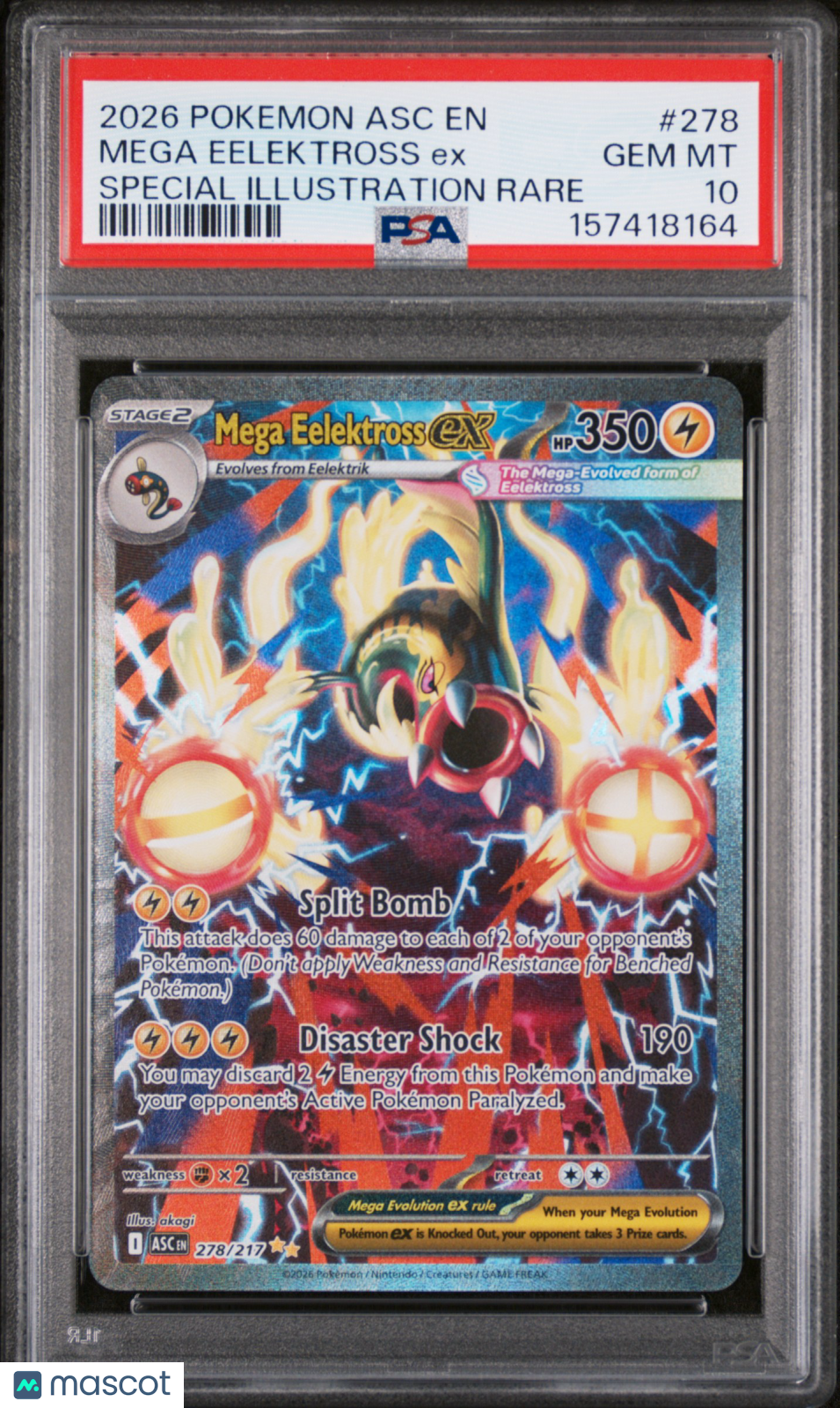 2026 Pokemon Asc EN-Ascended Heroes Mega Eelektross EX #278 Special Illustration Rare PSA 10