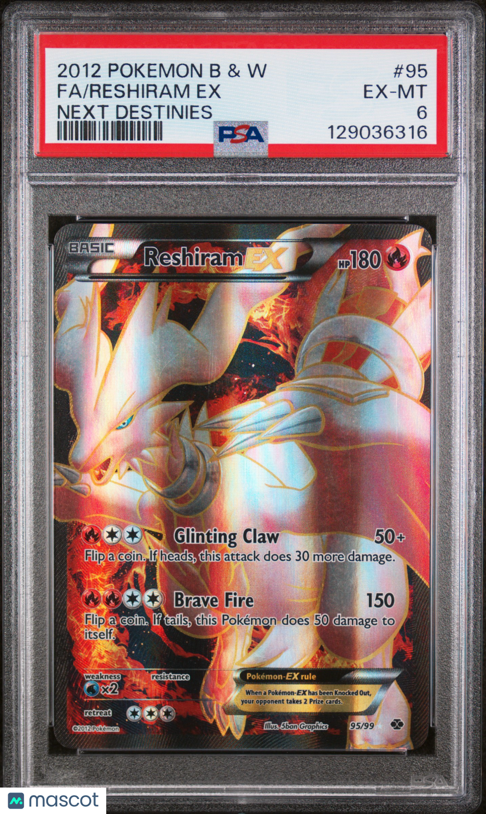 2012 Pokemon Black & White Next Destinies Reshiram EX #95 Fa Next Destinies PSA 6
