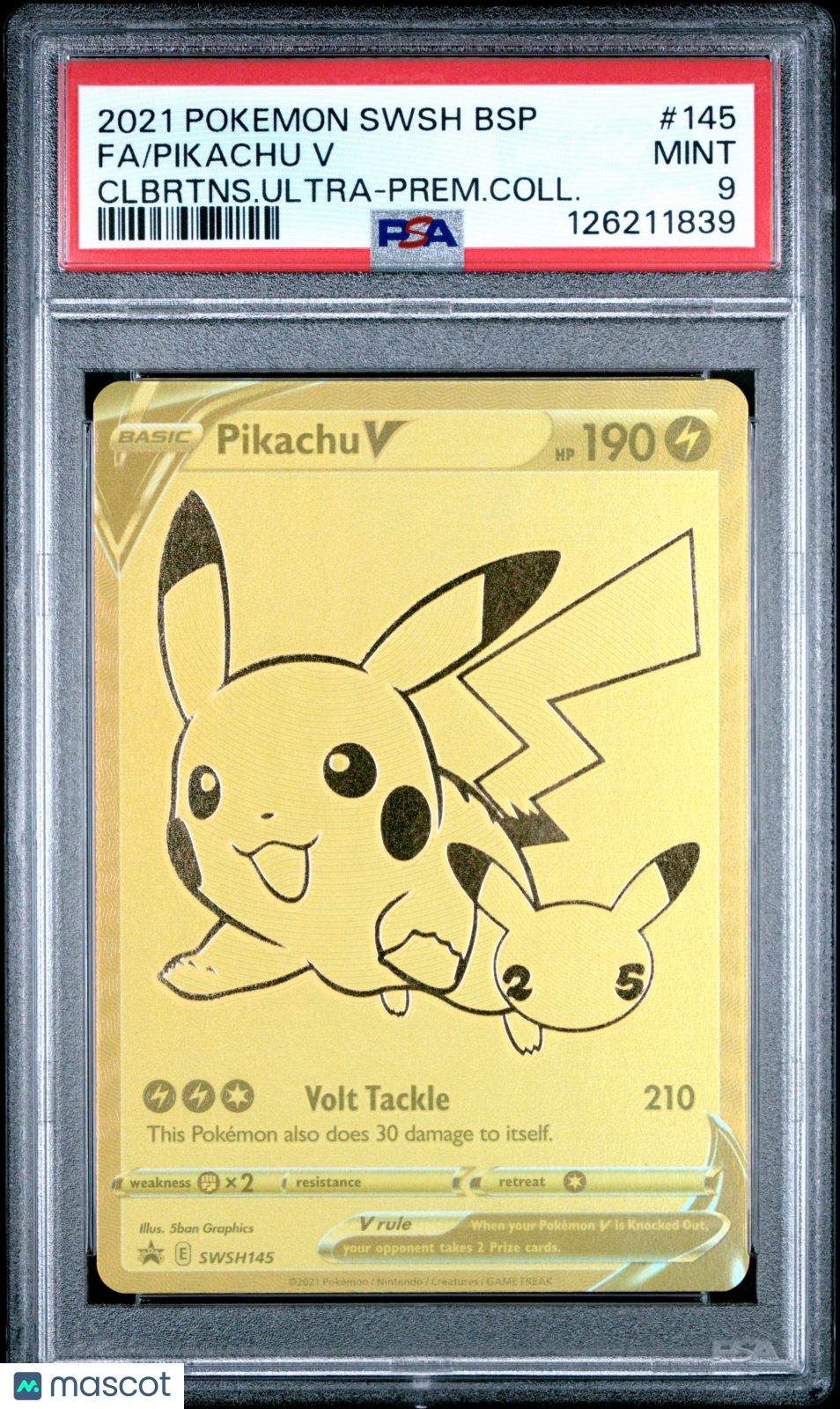 2021 Pokemon Swsh Black Star Promo Pikachu V #145 Fa Clbrtns.Ultra-Prem.Coll. PSA 9