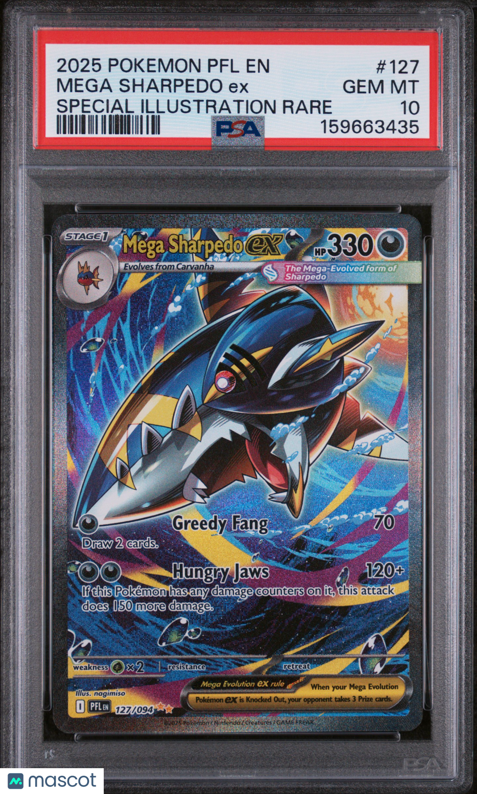 2025 Pokemon PFL EN-Phantasmal Flames Mega Sharpedo EX #127 Special Illustration Rare PSA 10