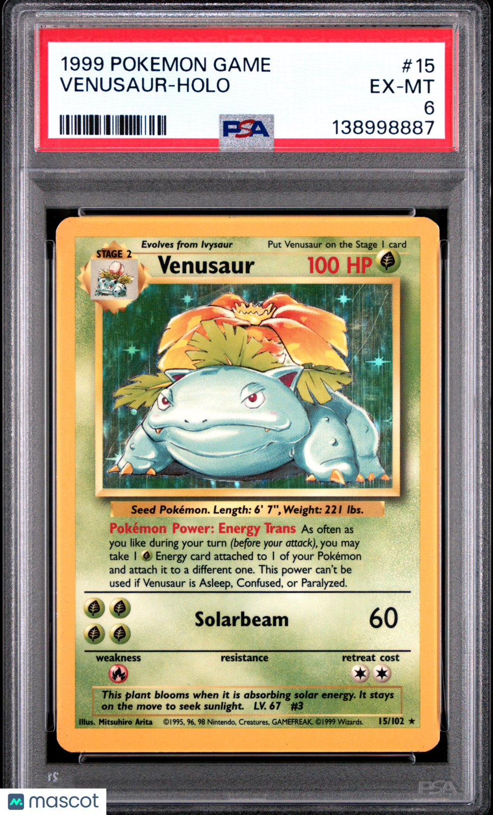 1999 Pokemon Game Venusaur #15 PSA 6