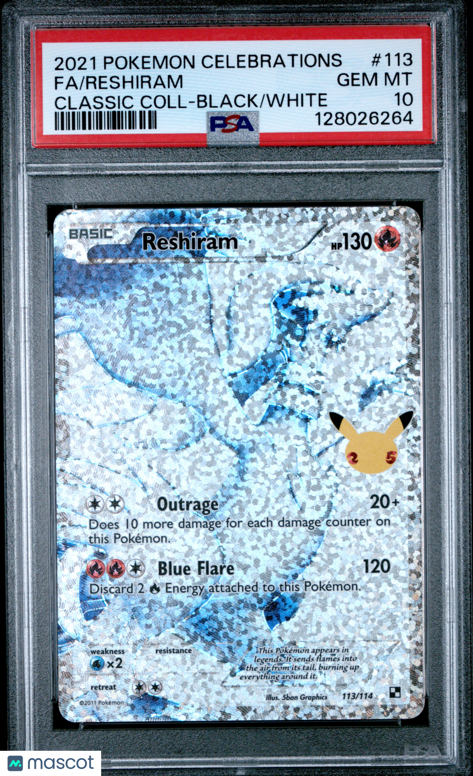2021 Pokemon Celebrations Classic Collection Reshiram #113 Fa Classic Coll-Black/White PSA 10