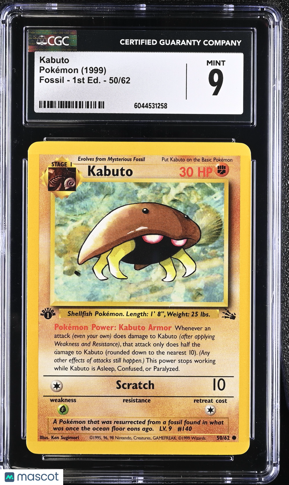 1999 Pokemon Kabuto #50/62 1st Edition CGC 9