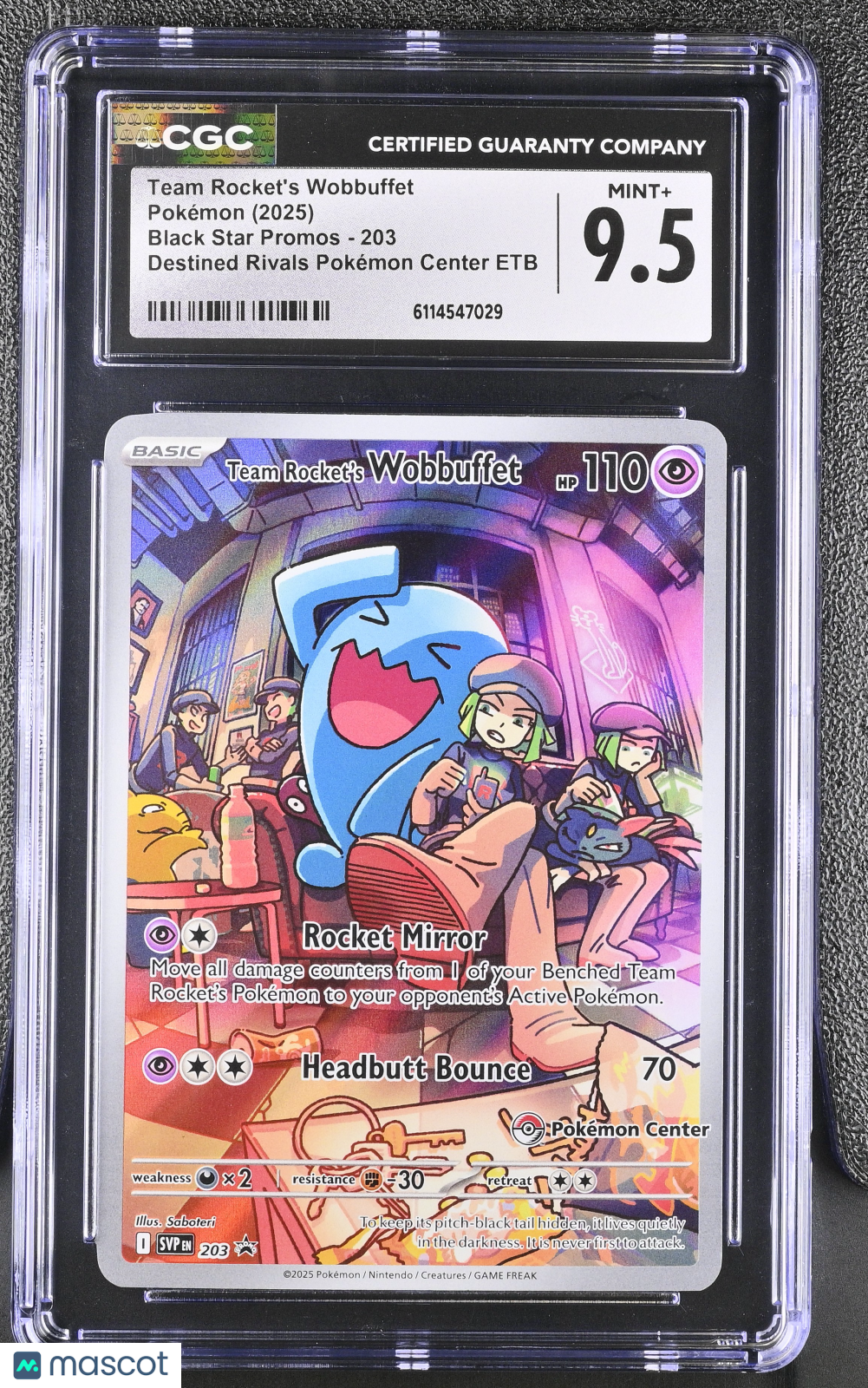 2025 Pokemon Team Rocket's Wobbuffet #203 CGC 9.5