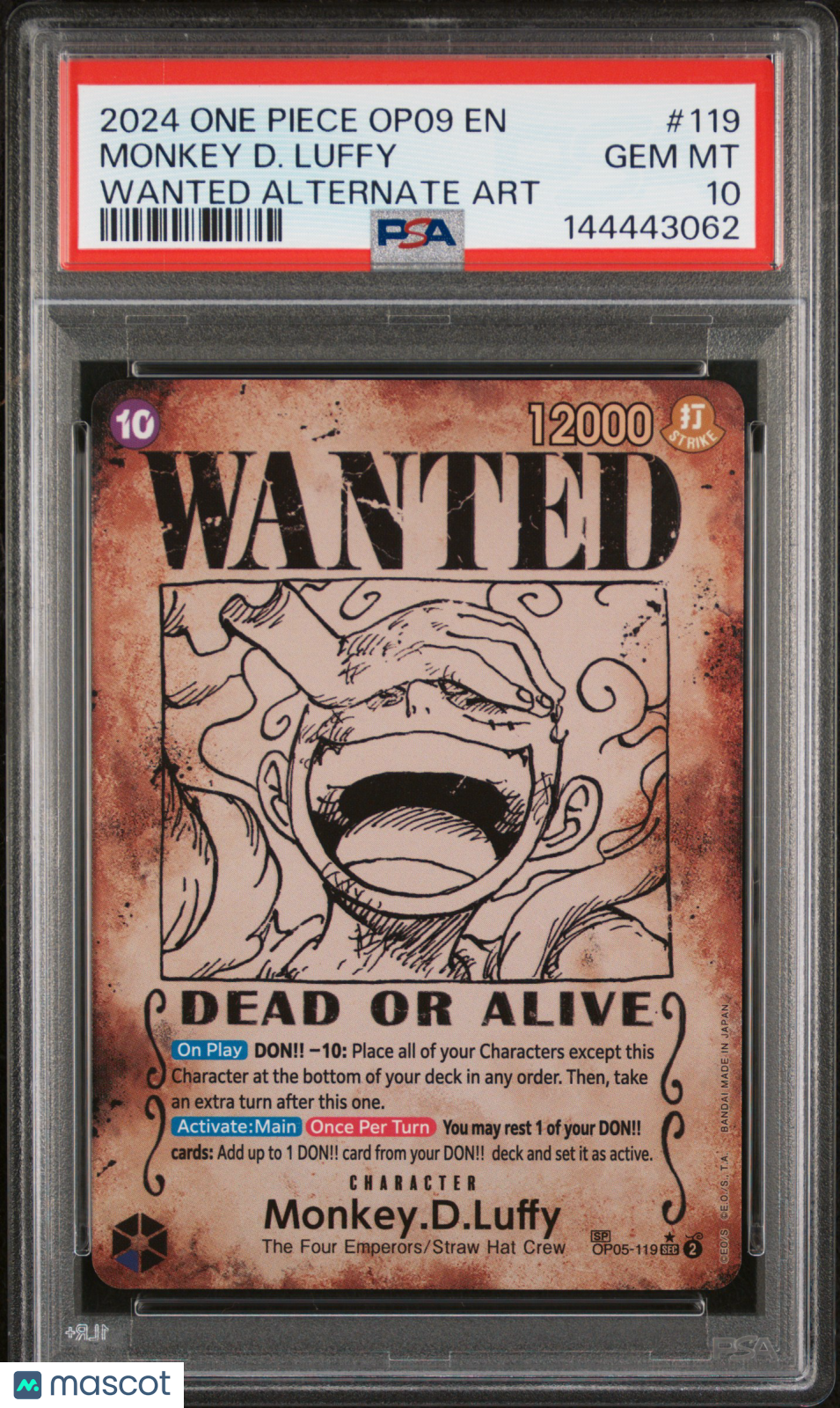 2024 One Piece Op09-Emperors In The New World Monkey D. Luffy #119 Wanted Alternate Art PSA 10