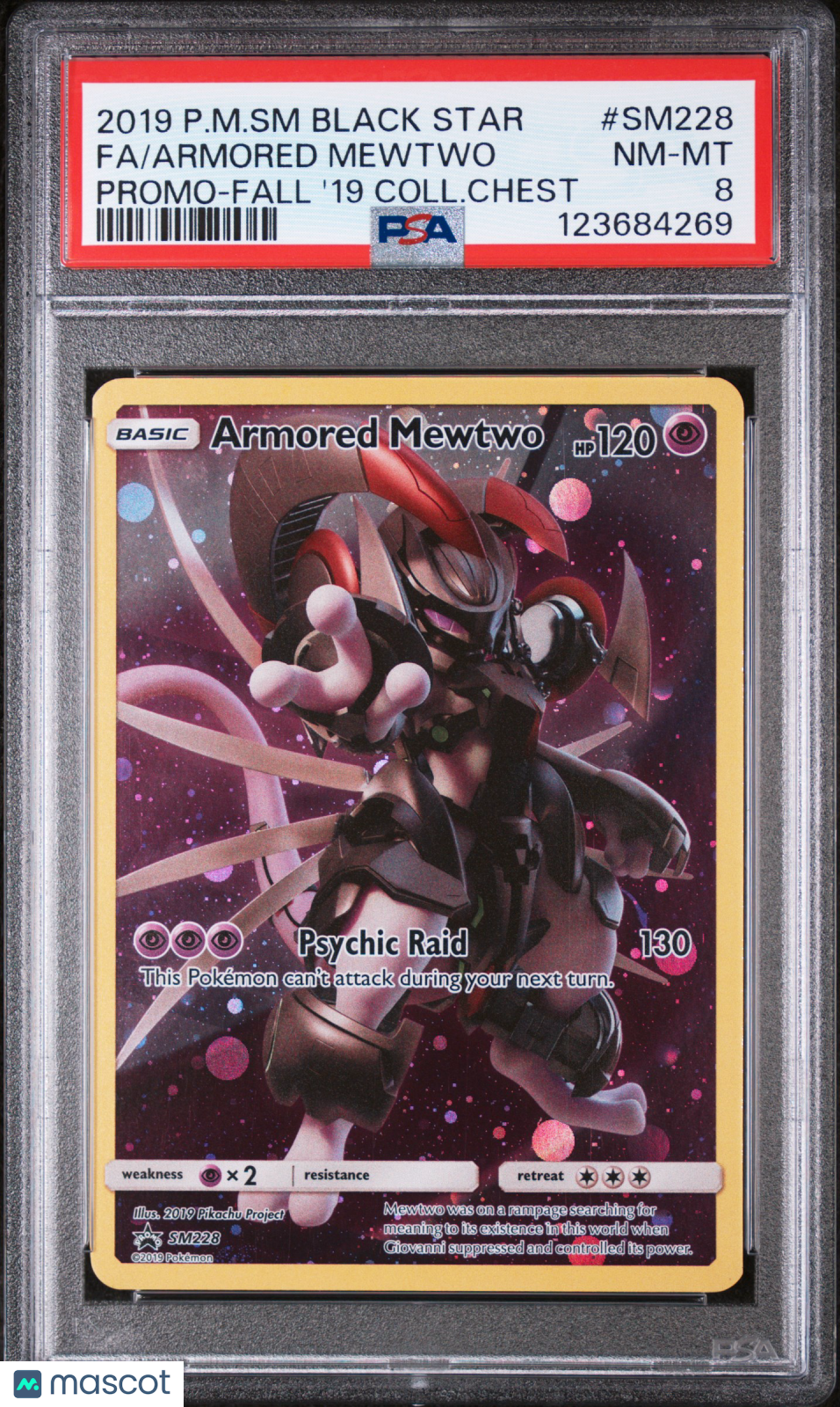 2019 Pokemon SM Black Star Promo Armored Mewtwo #SM228 Fa Promo-Fall '19 Coll.Chest PSA 8