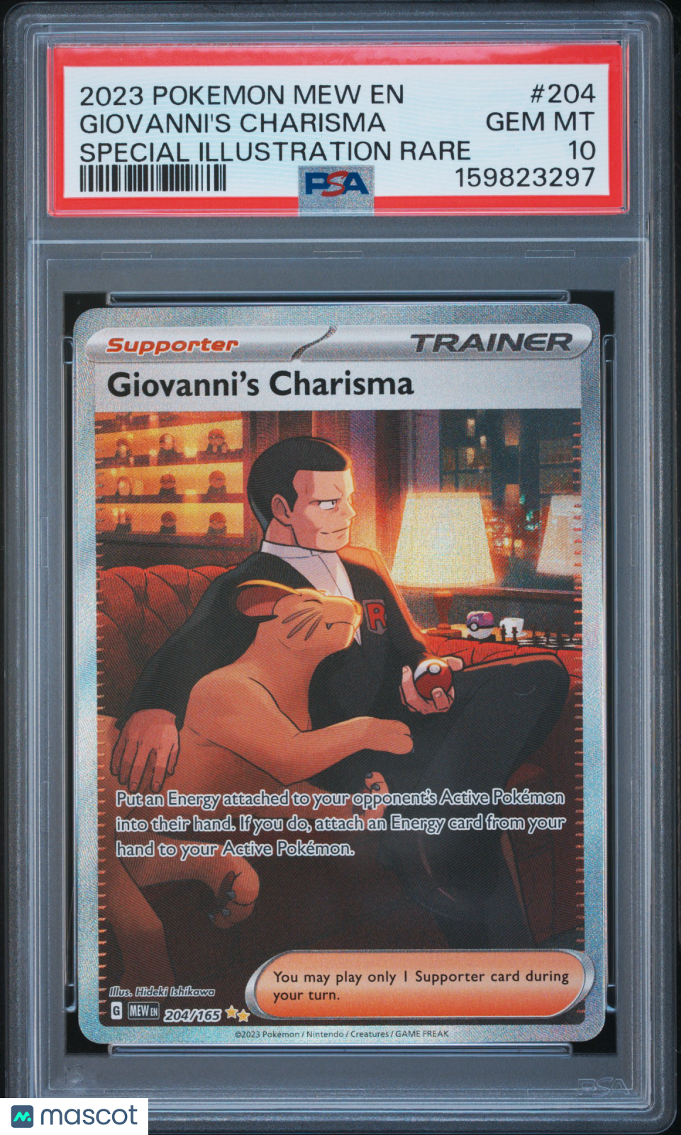2023 Pokemon Mew EN-151 Giovanni's Charisma #204 Special Illustration Rare PSA 10