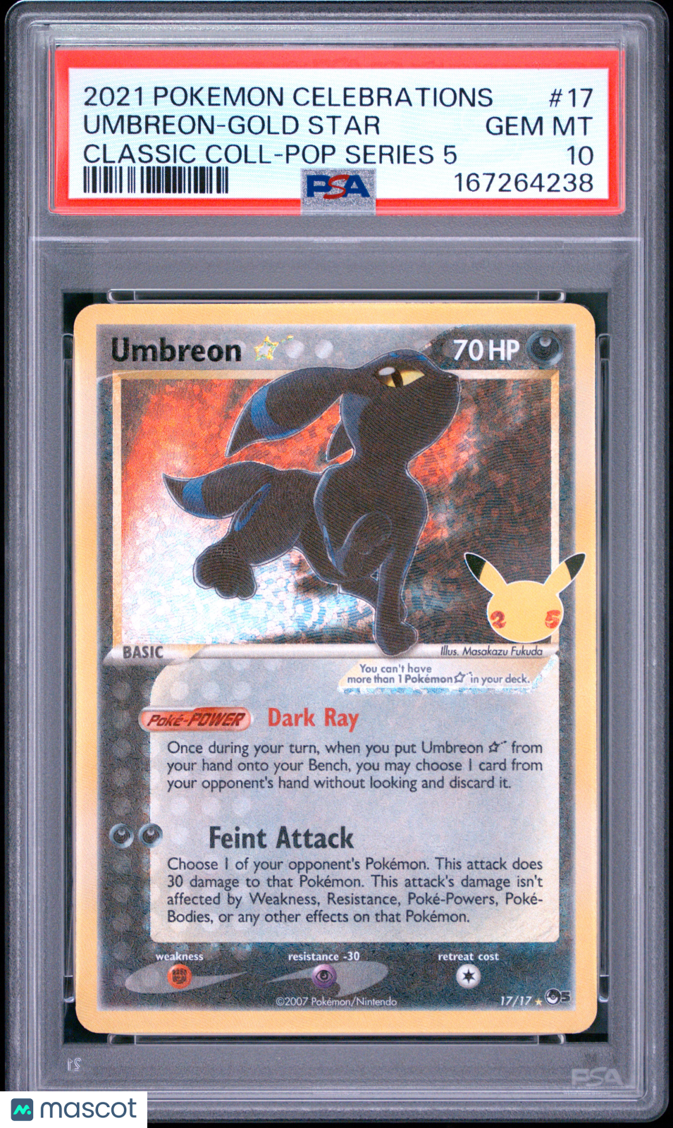 2021 Pokemon Celebrations Classic Collection Umbreon-Gold Star #17 Classic Coll-Pop Series 5 PSA 10