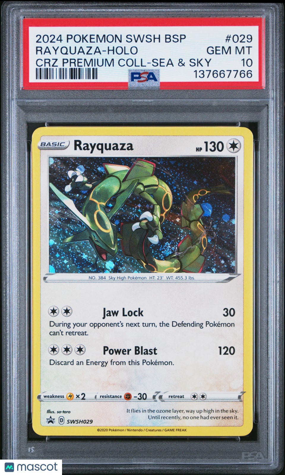 2024 Pokemon Swsh Black Star Promo Rayquaza #029 CRZ Premium Coll-Sea & Sky PSA 10