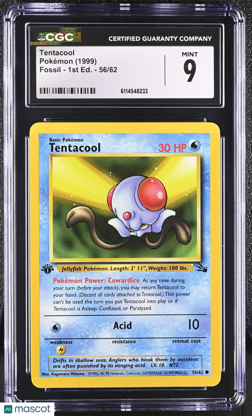 1999 Pokemon Tentacool #56/62 1st Edition CGC 9