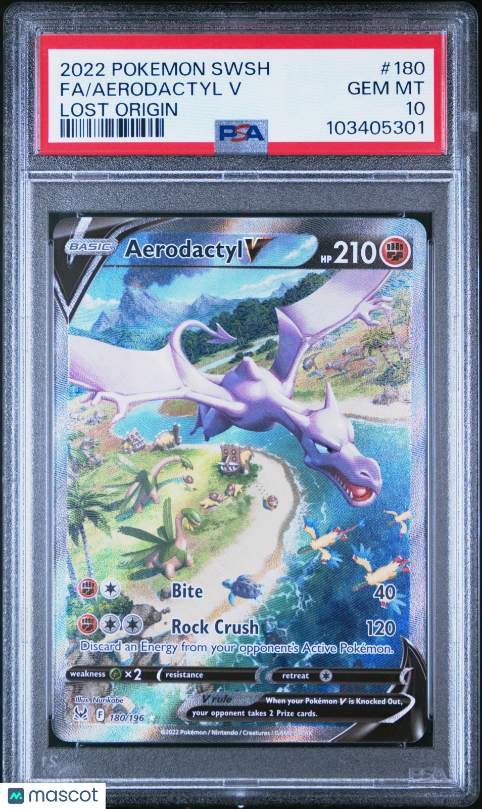 2022 Pokemon Sword & Shield Lost Origin Aerodactyl V #180 Fa Lost Origin PSA 10