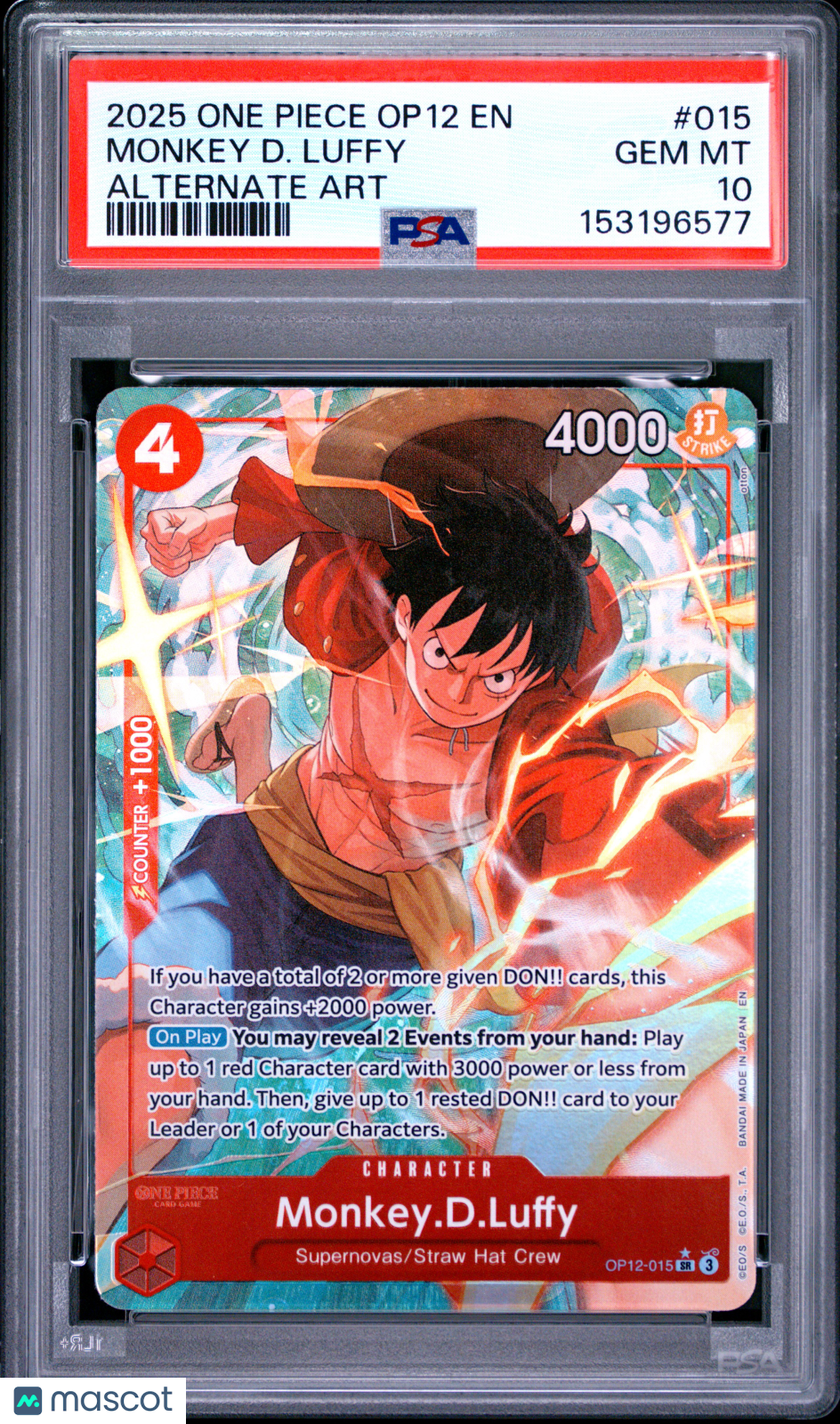 2025 One Piece Op12-Legacy Of The Master Monkey D. Luffy #015 Alternate Art PSA 10