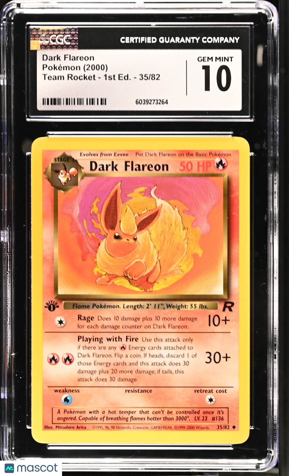 2000 Pokemon Dark Flareon #35/82 1st Edition CGC 10