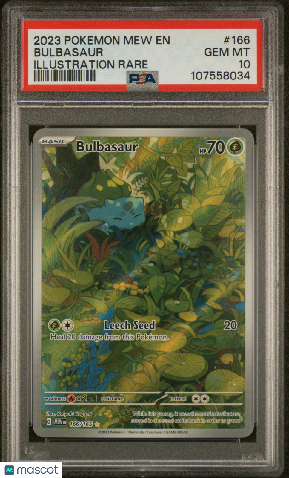 2023 Pokemon Mew EN-151 Bulbasaur #166 Illustration Rare PSA 10