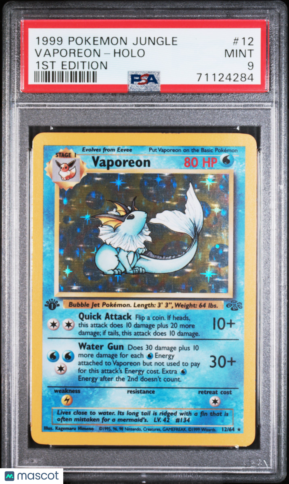 1999 Pokemon Jungle Vaporeon #12 1st Edition PSA 9