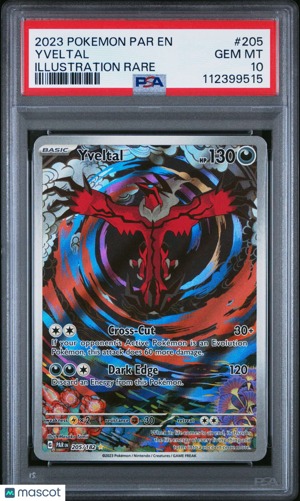 2023 Pokemon Par EN-Paradox Rift Yveltal #205 Illustration Rare PSA 10