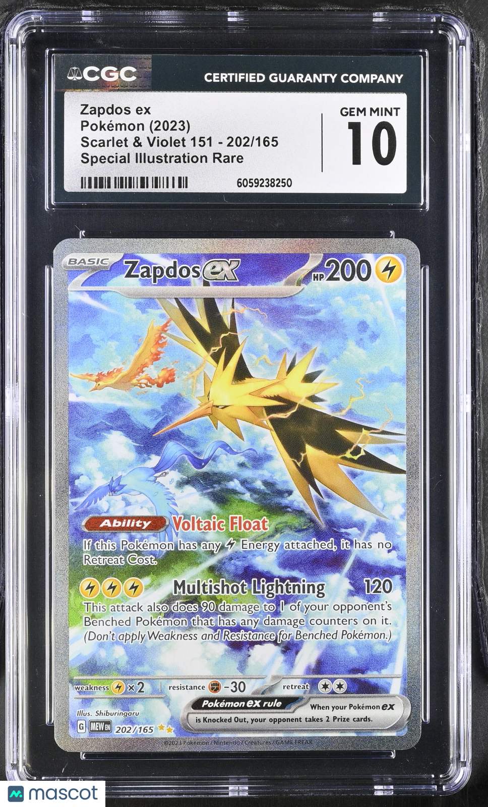 2023 Pokemon Zapdos ex #202/165 Special Illustration Rare CGC 10