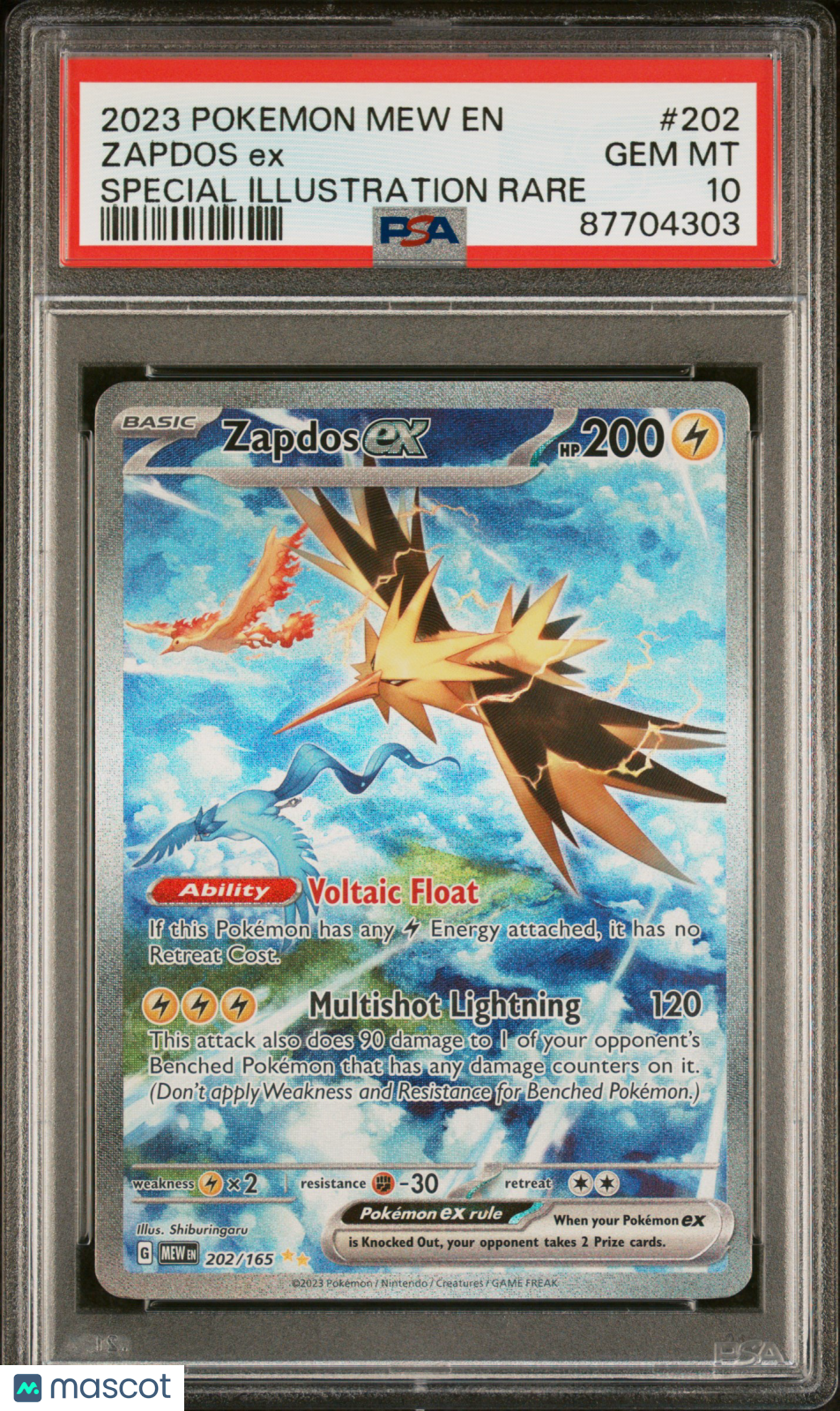 2023 Pokemon Mew EN-151 Zapdos EX #202 Special Illustration Rare PSA 10