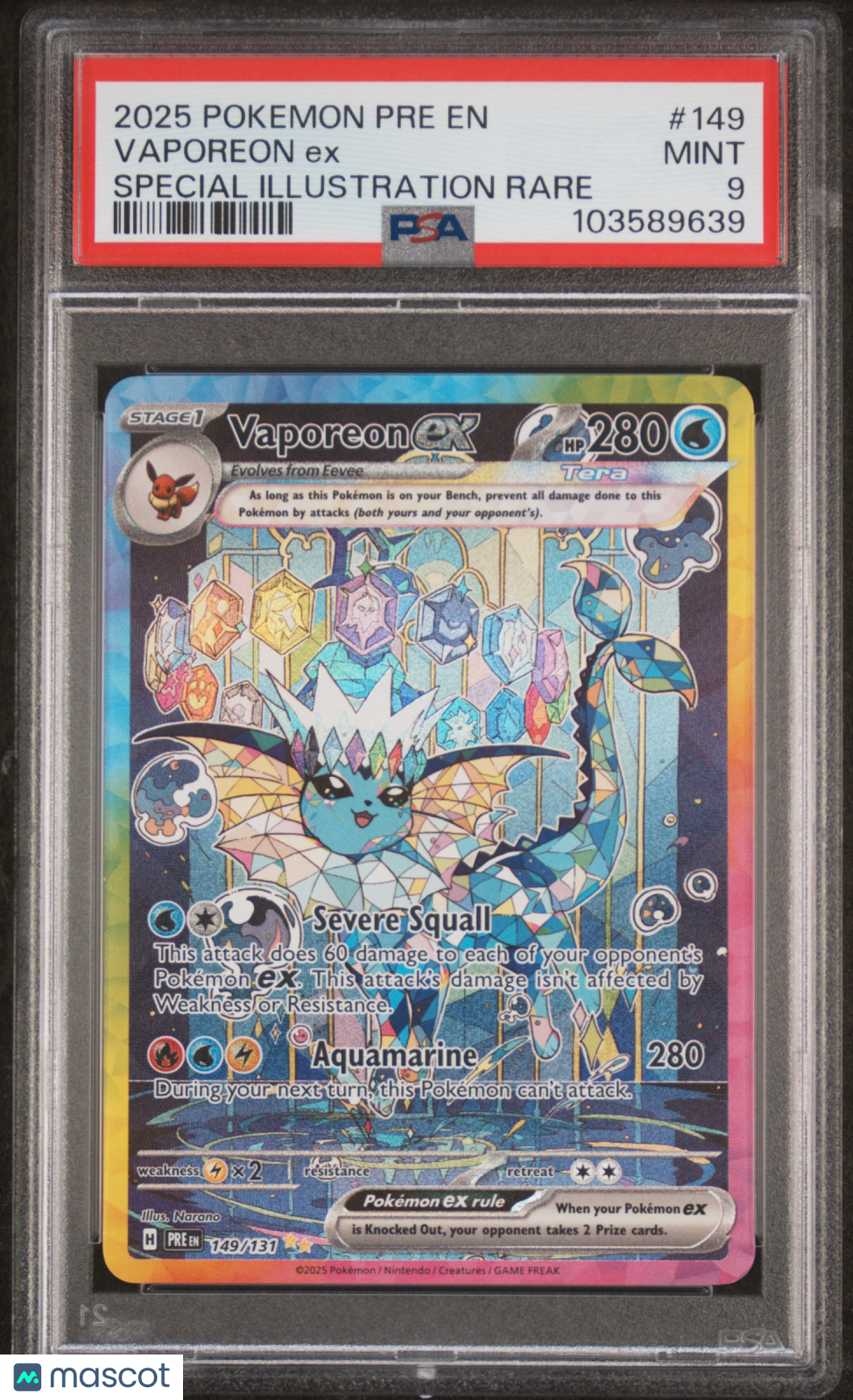 2025 Pokemon Pre EN-Prismatic Evolutions Vaporeon EX #149 Special Illustration Rare PSA 9