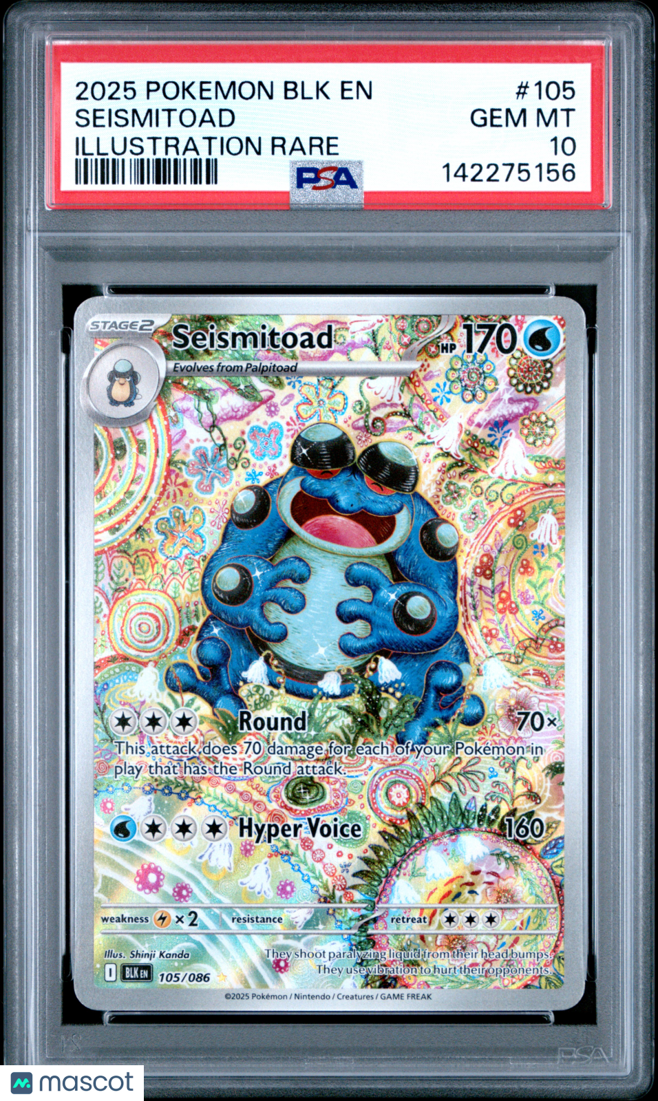 2025 Pokemon BLK EN-Black Bolt Seismitoad #105 Illustration Rare PSA 10