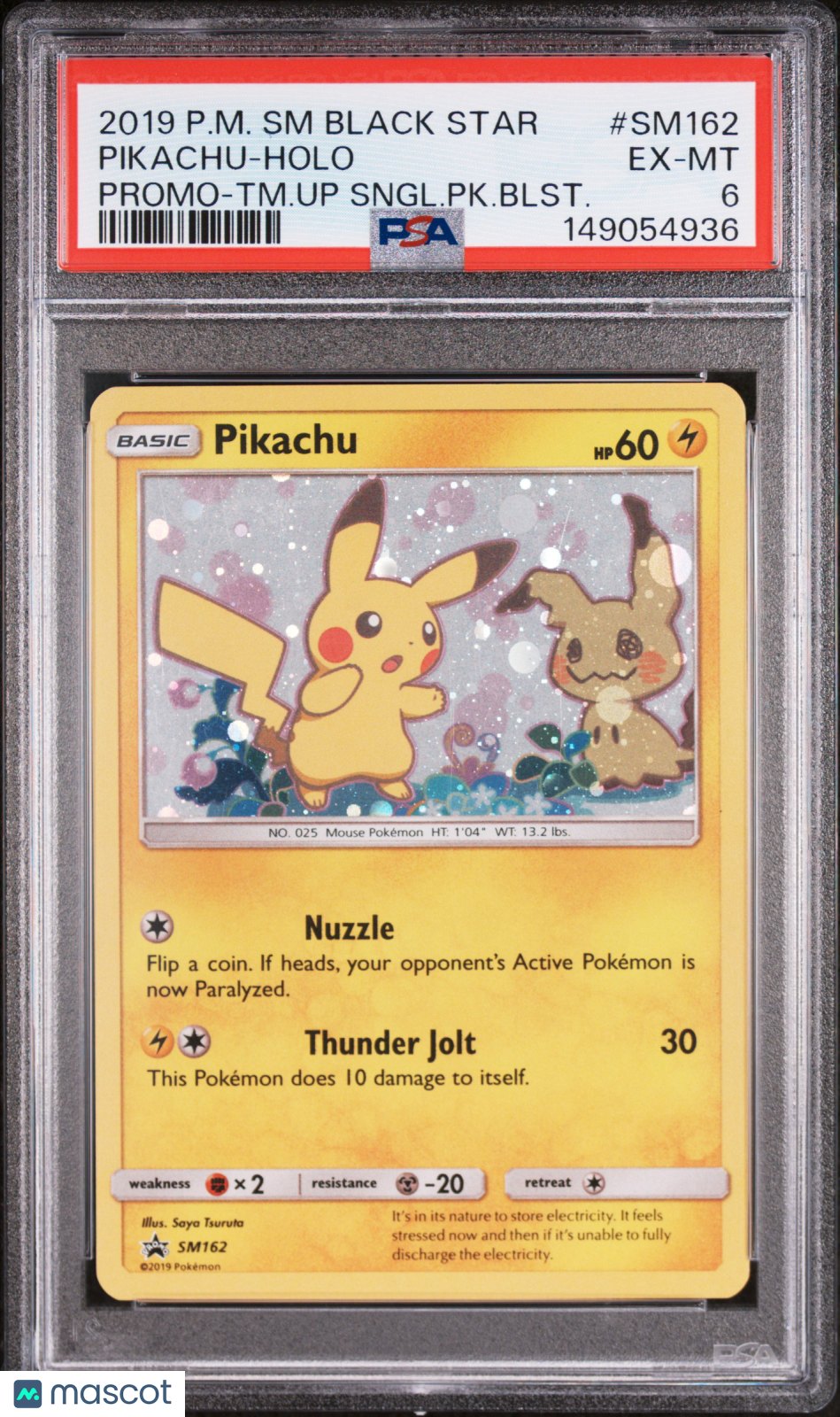 2019 Pokemon SM Black Star Promo Pikachu #SM162 Promo-TM.Up Sngl.PK.Blst. PSA 6