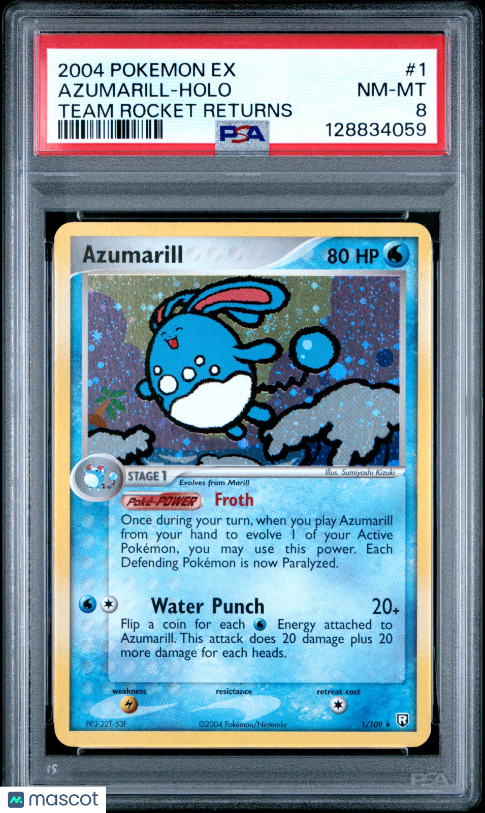 2004 Pokemon EX Team Rocket Returns Azumarill #1 Team Rocket Returns PSA 8