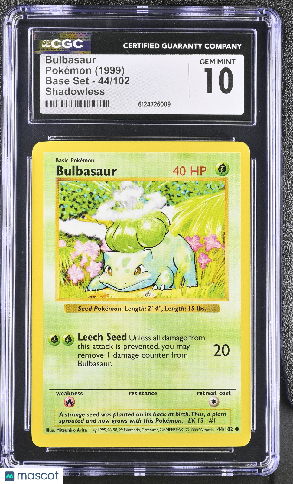 1999 Pokemon Bulbasaur #44/102 44/102 CGC 10