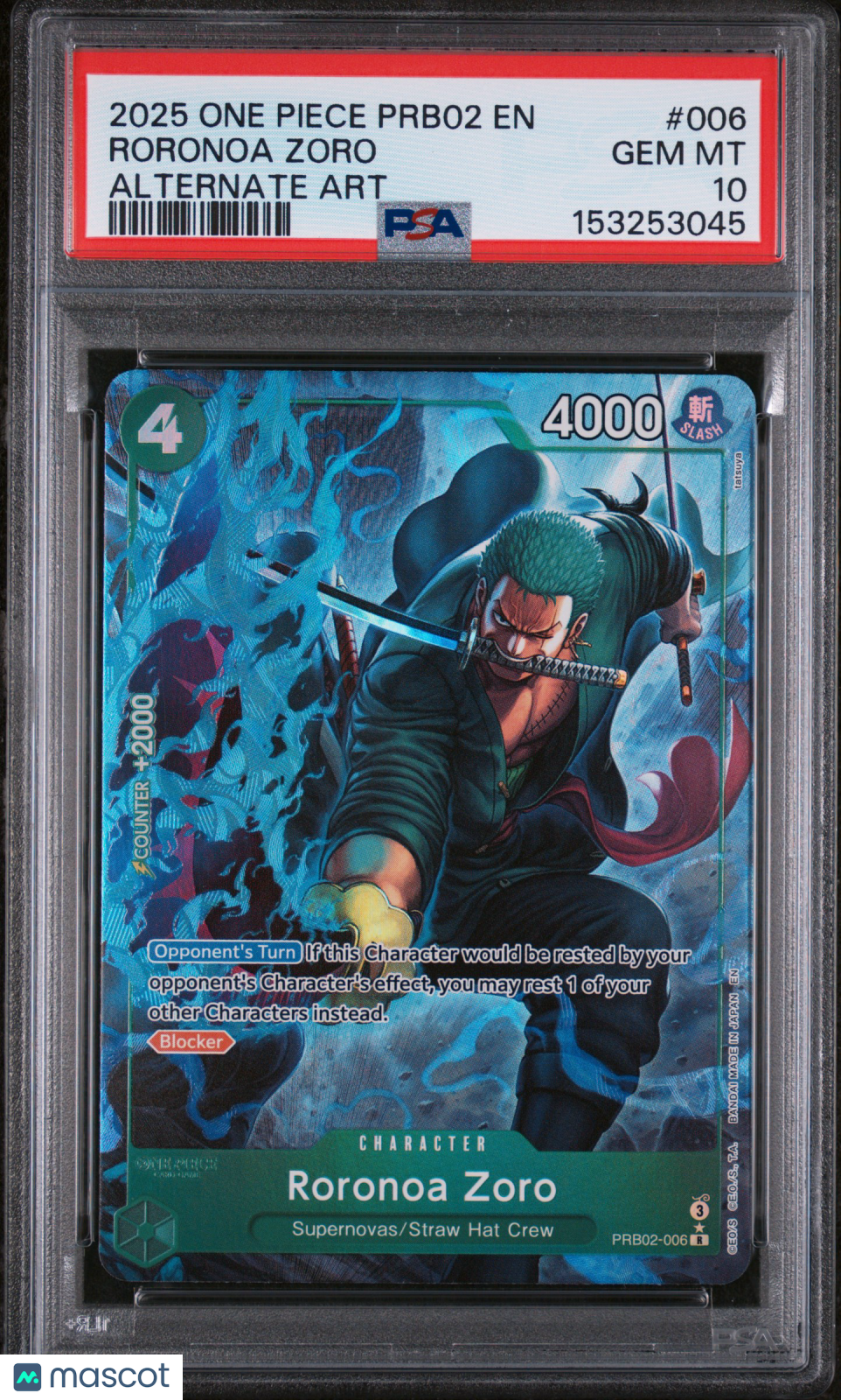 2025 One Piece Prb02-Premium Booster -One Piece Card The Best- Vol.2 Roronoa Zoro #006 Alternate Art PSA 10